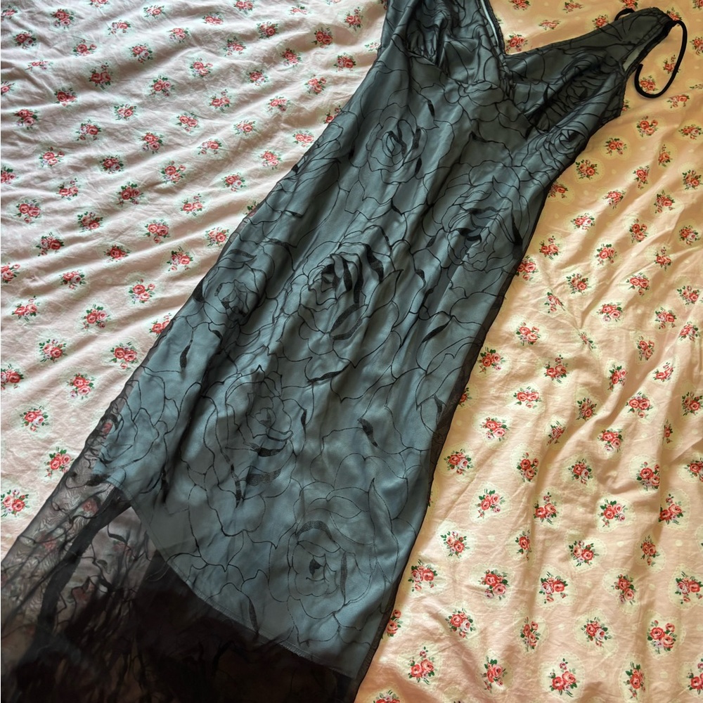 Black Satin Chemise with Spaghetti Straps